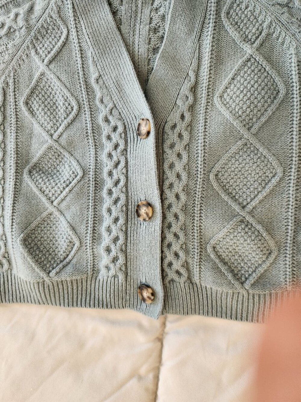 Madewell cable knit cropped vneck cardigan sweater wool cotton - Picture 6 of 10